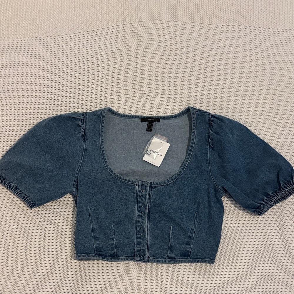 Forever 21 Blue Denim Crop Top